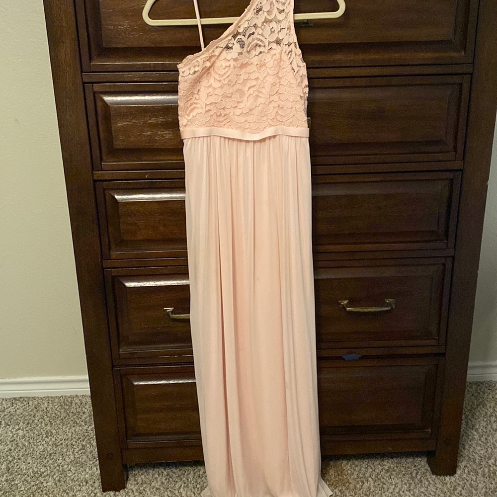One shoulder dress, pink, long